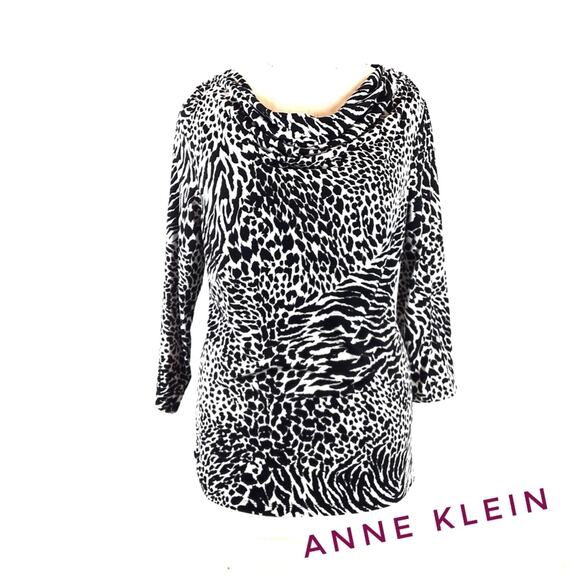 ANNE KLEIN Animal Print Knit Top Size L Career Business Casual Tunic 3/4 Sleeves - Picture 1 of 6